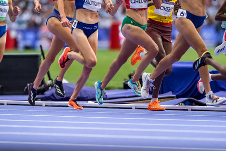 NATHALIE BLOMQVIST (FIN) of Finland, competes in the Women's 5000m Round 1 at the Stade de France Stadium during the 2024 Paris Summer Olympics in Paris, France.の写真素材