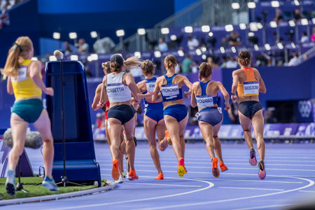 Ilona Mononen (FIN) of Finland, competes in the Women's 300m Steeplechase Round 1 at the Stade de France Stadium during the 2024 Paris Summer Olympics in Paris, France.のeditorial素材