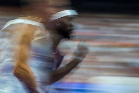 KENNETH BEDNAREK (USA) of the United States, competes in the Men's 200m Round 1 at the Stade de France Stadium during the 2024 Paris Summer Olympics in Paris, France.の写真素材
