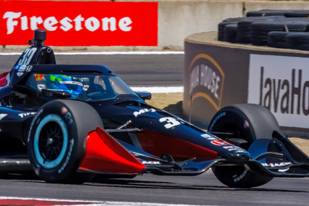 INDYCAR Series driver, DEVLIN DEFRANCESCO (30) (CAN) of Toronto, Canada, travels through the turns during a practice session for the Java House Grand Prix of Monterey at Weathertech Raceway Laguna Seca in MONTEREY CA.のeditorial素材