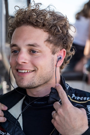 INDYCAR Series driver, SANTINO FERRUCCI (14) (USA) of Woodbury, Conneticut, prepares to practice for the Borchetta Bourbon Music City Grand Prix at Nashville Superspeedway in LEBANON TN.のeditorial素材