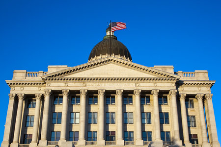 The Utah State Capitol, perched on Capitol Hill, overlooks Salt Lake City and houses Utahâs Legislature, Governor, Lieutenant Governor, Attorney General, Treasurer, and State Auditor.の写真素材