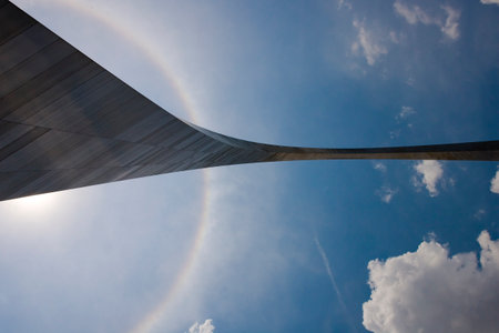 The Gateway Arch in St. Louis, a 630-foot stainless steel monument, forms a gleaming catenary curve...