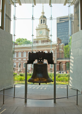 PHILADELPHIA, PA: The Liberty Bell, cast in 1752, bears the inscription âProclaim LIBERTY.â Once in Independence Hall, it now rests in the Liberty Bell Center as an enduring symbol of freedom.のeditorial素材