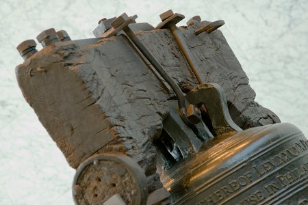 PHILADELPHIA, PA: The Liberty Bell, cast in 1752, bears the inscription âProclaim LIBERTY.â Once in Independence Hall, it now rests in the Liberty Bell Center as an enduring symbol of freedom.のeditorial素材