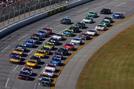 BRAD KESELOWSKI (6) of Rochester Hills, MI races down the dogleg for the YellaWood 500 in Lincoln, AL.のeditorial素材