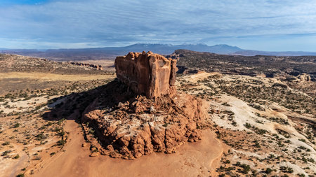Aerial photography of Utah's mesmerizing rock formations captures the breathtaking geological wonders of the state.の写真素材