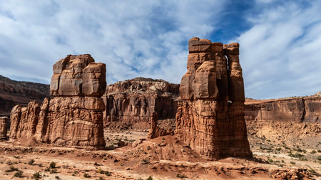 Aerial photography of Utah's mesmerizing rock formations captures the breathtaking geological wonders of the state.の写真素材