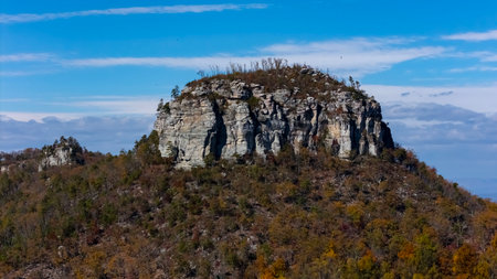 Aerial view Pilot Mountain in the U.S. state of North Carolinaの写真素材
