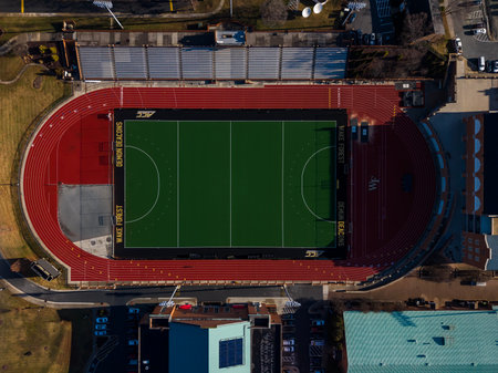 Aerial view of Wake Forest Universityâs Reynolda Campus in Winston-Salem, showcasing historic buildings, green quads, athletic facilities, and the hub of academics, research, and Demon Deacons sports.のeditorial素材