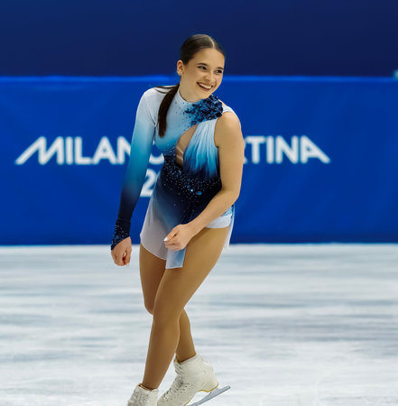 Maria Pavlova and Alexei Sviatchenko of Hungary perform during the Figure Skating Pair Skating Free Skating Finals at the Milano Ice Skating Arena during the 2026 Milano Cortina Winter Olympics in Milan, Italy.のeditorial素材