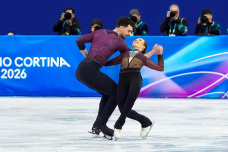 Annika Hocke and Robert Kunkel of Germany perform during the Figure Skating Pair Skating Free Skating Finals at the Milano Ice Skating Arena during the 2026 Milano Cortina Winter Olympics in Milan, Italy.のeditorial素材