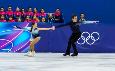 Maria Pavlova and Alexei Sviatchenko of Hungary perform during the Figure Skating Pair Skating Free Skating Finals at the Milano Ice Skating Arena during the 2026 Milano Cortina Winter Olympics in Milan, Italy.のeditorial素材