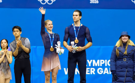 Minerva Hase and Nikita Volodin of Germany win the bronze medal at the Figure Skating Pair Skating...