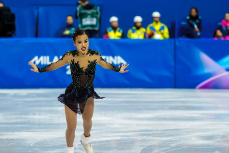 Ellie Kim and Danny OâShea of the United States perform during the Figure Skating Pair Skating Free Skating Finals at the Milano Ice Skating Arena during the 2026 Milano Cortina Winter Olympics in Milan, Italy.のeditorial素材