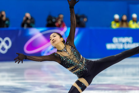 Ruiyang Zhang (4) of the People's Republic of China performs during the Figure Skating Women:  Single Skating:  Short Program at the Milano MSK Competition Rink in MILAN, Italy during the 2026 Milano Cortina Winter Olympics.  Ruiyang Zhang places 20th andのeditorial素材