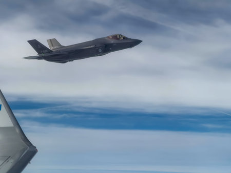 An F-35 escorts a KLM flight carrying Team Netherlands home from the Milano Cortina 2026 Winter...