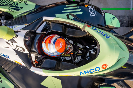 NTT INDYCAR SERIES driver, RINUS VEEKAY (76) (NLD) of Hoofddorp, Netherlands, straps into the...