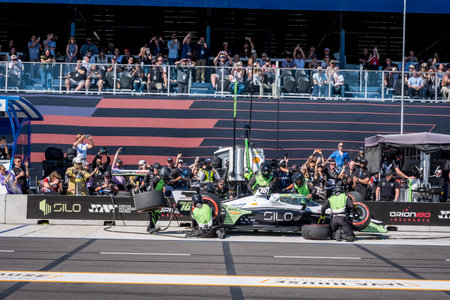 NTT INDYCAR SERIES driver, RINUS VEEKAY (76) (NLD) of Hoofddorp, Netherlands, brings his car in for...