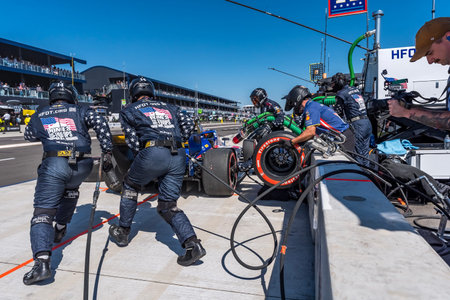 NTT INDYCAR SERIES driver, SANTINO FERRUCCI (14) (USA) of Woodbury, CT, brings his car in for...