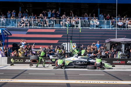 NTT INDYCAR SERIES driver, RINUS VEEKAY (76) (NLD) of Hoofddorp, Netherlands, brings his car in for...