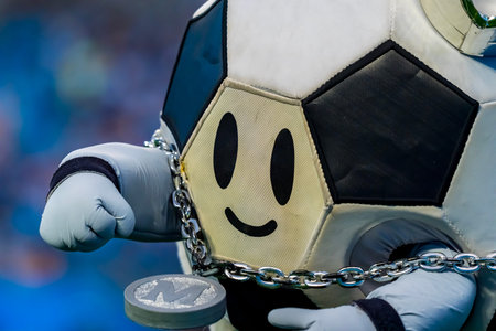Charlotte FC mascot, Sir Minty, cheers on the crowd before the Charlotte FC Vs Nashville SC match at Bank of America Stadium in CHARLOTTE, NC.  Nashville SC defeated Charlotte FC 2-1 in regulation play.
