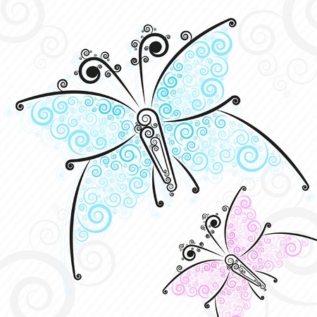 Butterflies with flower motives on wings, Beautiful backgroundのイラスト素材