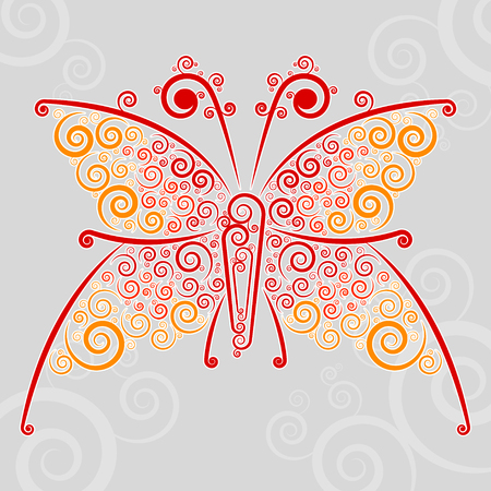 Abstract techno flourishes of butterfly on a gray backgroundのイラスト素材