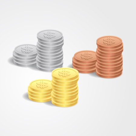 Vector illustration stacks of golden coins isolated on a white background.のイラスト素材