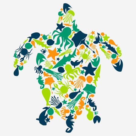Stock turtles made ??up of silhouettes of sea creaturesのイラスト素材