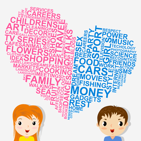 Boys and girls thoughts about life and loveのイラスト素材