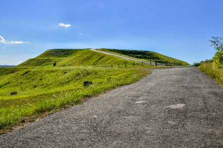 Summer mountain landscape. Asphalt road on the green mountain top.の写真素材