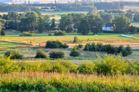 Summer rural landscape. Homes in the polish countryside.