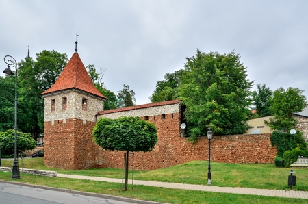 OLKUSZ, POLAND - AUGUST 13, 2017: Tower and historic walls in Olkusz City, Poland.のeditorial素材