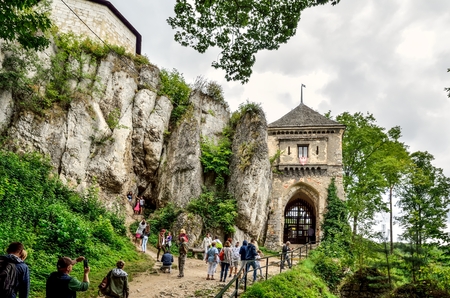 OJCOW, POLAND - AUGUST 13, 2017: Old antique beautiful castle in Ojcow, Poland.のeditorial素材