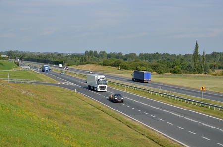 CHRZANOW, POLAND - AUGUST 19, 2017: Road traffic on the highway A4 in Poland.のeditorial素材