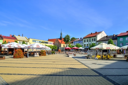 CHRZANOW, POLAND - AUGUST 19, 2017: Market in the city center of Chrzanow, Poland.のeditorial素材