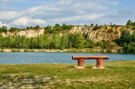 Beautiful quarry with water. Water reservoir in Trzebinia, Poland.の写真素材