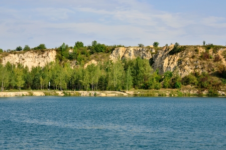 Beautiful quarry with water. Water reservoir in Trzebinia, Poland.の写真素材