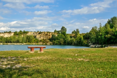 Beautiful quarry with water. Water reservoir in Trzebinia, Poland.の写真素材