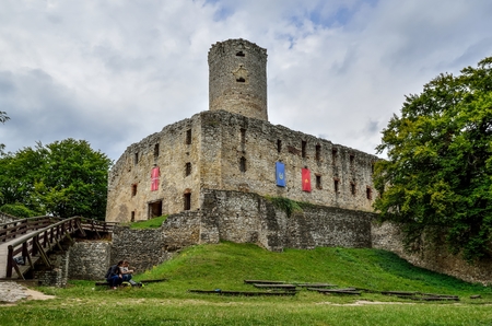 BABICE, POLAND - AUGUST 19, 2017: Beautiful old castle ruins Lipowiec in Babice, Poland.のeditorial素材