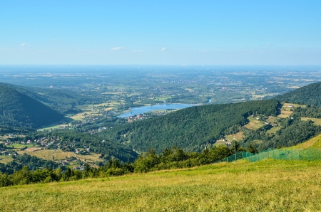 Summer hills landscape. Villages in beautiful mountainous scenery.の写真素材