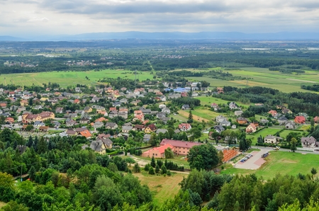 Summer rural landscape. Homes in the countryside in a green scenery.の写真素材