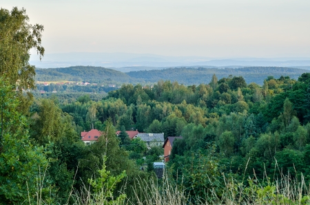 Summer rural landscape. View from the Tenczyn in Rudno, Poland.の写真素材