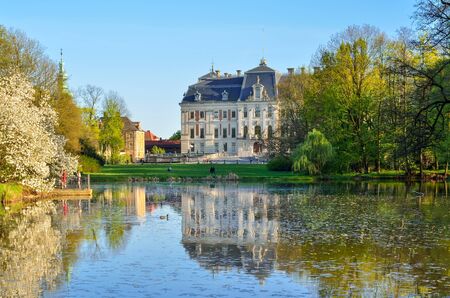 PSZCZYNA, POLAND - APRIL 20, 2018: Beautiful antique neo baroque Castle in Pszczyna, Poland.のeditorial素材
