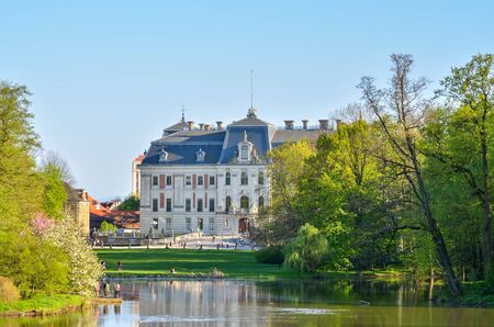 PSZCZYNA, POLAND - APRIL 20, 2018: Beautiful antique neo baroque Castle in Pszczyna, Poland.のeditorial素材
