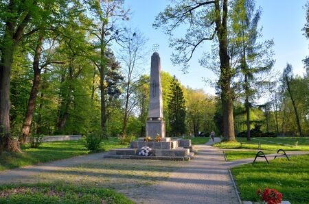 PSZCZYNA, POLAND - APRIL 22, 2018: Monument at the cemetery of Soviet soldiers in Pszczyna, Poland.のeditorial素材