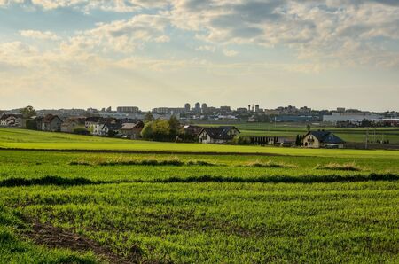 TYCHY, POLAND - APRIL 25, 2018: View from the outskirts of the city on the city of Tychy, Poland.のeditorial素材