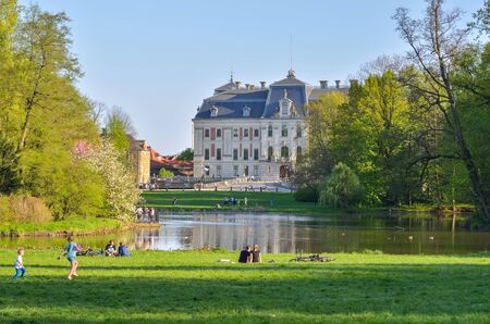 PSZCZYNA, POLAND - APRIL 22, 2018: Beautiful antique neo baroque Castle in Pszczyna, Poland.のeditorial素材