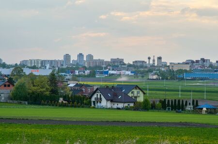 TYCHY, POLAND - APRIL 25, 2018: View from the outskirts of the city on the city of Tychy, Poland.のeditorial素材